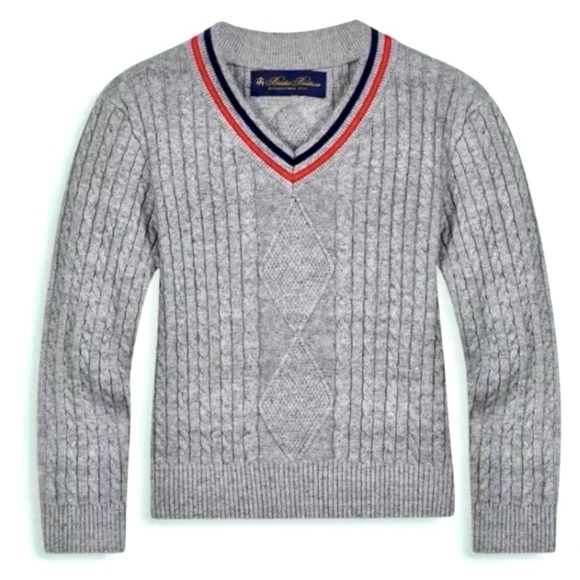 Brooks Brothers•NWOT•Size 8Y•V-Neck Classic Charcoal Tennis Sweater•100% Cotton - Picture 1 of 10